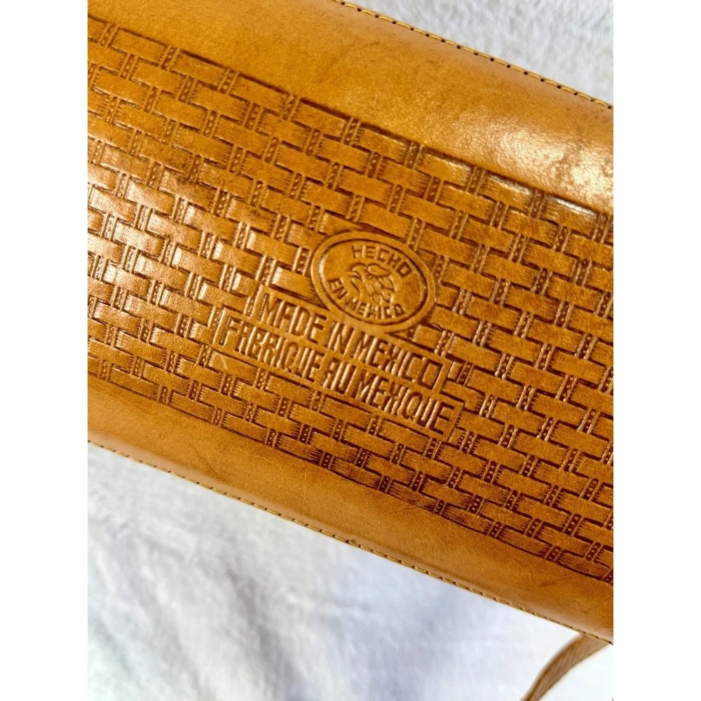 VTG‎ 70s Mont-Abur Mexican Tooled Leather Handbag Mayan Deity Aztec Sun Calendar
